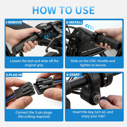 How to use Full Twist Throttle Fits Ridstar Q20 Q30 H20 Surron Style 3 Pin Plug And Play Wiring Compatible With YVY C20 Electric Dirt Bike Upgrade Slick Easy Install Pre Wired Lever Thick Grip Rock Solid Fit Ready To Roll For Custom Builds.