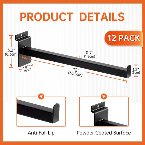 Product details of Beefy 12 Inch Square Tubing Slatwall Shelf Bracket Kit, Heavy Duty Floating Shelf Bracket With Lip, Black, 12 Pack