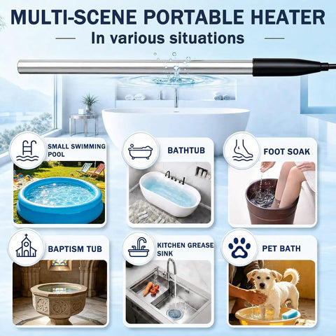 Portable 1800 Watt Immersion Water Heater For Small Pools And Tubs With Plug And Play Setup used in various scenarios.