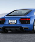 Back view of blue sports car with Colorful License Plate Frame With Puzzle Heartbeat Line Design In Premium Stainless Steel