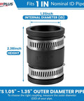 Two Pack 1 Inch Flexible PVC Pipe Coupling With Stainless Steel Clamps For Plastic And Copper Plumbing Connections, DIY Ready
