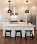 Pendant Light With Geometric Diamond Shade In Matte Black Industrial Vintage Style Retro Farmhouse Ceiling Hanging Light Fixture For Kitchen Island And Bar Area To Create A Lit Modern Rustic Vibe hanging over kitchen island
