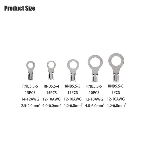 Uninsulated Ring Terminals Brass Ring Connectors For Crimp On Wiring Tin Plated Wire Terminals AWG 14 12 10 12 Durable Corrosion Resistant