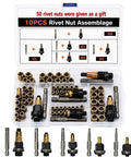No Hassle Heavy Duty Carbon Steel Rivet Nut Tool Kit With M3 To M8 Inserts in clear case, organized metric fasteners for repairs.