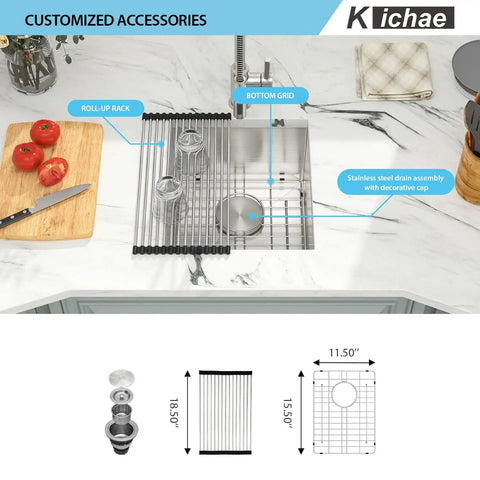 Undermount Bar Prep Sink 14x18 Inch Deep Single Bowl, 18 Gauge T304 Stainless Steel With Brushed Finish, Round Corner Design