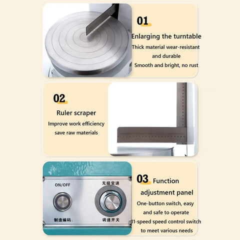 Smooth Operator Automatic Cake Cream Smoothing Machine With Button Press Controls And Custom Thickness Adjustments For Show Stopping Frosting Finishes Lightweight Pink Tool turntable and ruler scraper details