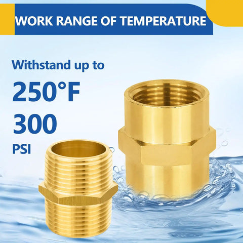 10 Pack Brass Pipe Fittings 1 Inch Male Adapter and 1 Inch Female Adapter NPT, corrosion resistant up to 250F