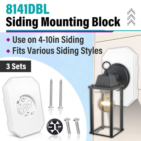 Three Pack 8141DBL Siding Mounting Block Kit, Pro Grade For Half Inch Lap Double And Four Inch Vinyl Siding, Weather Resistant Plastic Outdoor Mounting Plate, Durable Block For A Secure Professional Looking Install, white siding block with screws