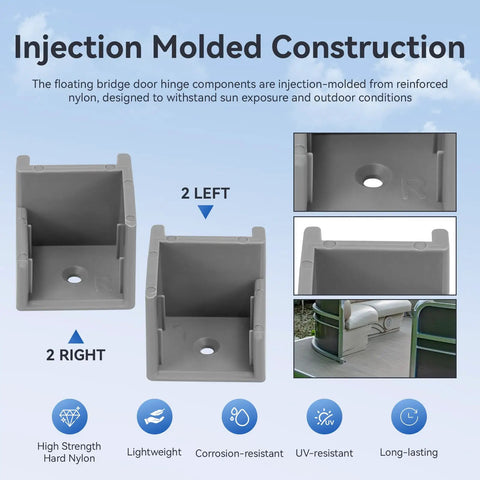Injection molded Gate Door Stop Hinge Set for Pontoon Boats Anti Rattle Left and Right; durable marine door latch replacement four pack.