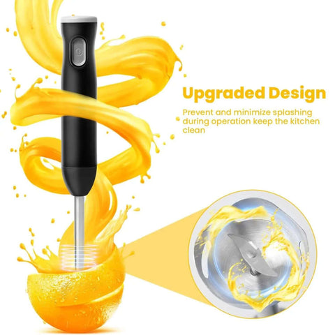 Rechargeable Cordless Immersion Blender With Sweet Egg Whisk Attachment Kickass Handheld Stick Mixer For Smooth Soups Creamy Shakes And Quick Kitchen Prep Anytime Any Day in action blending orange.