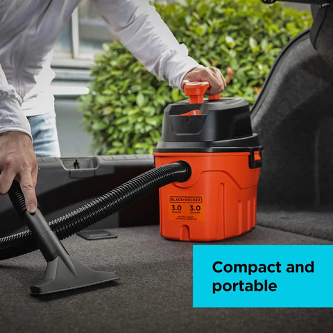 No Sweat Three Gallon Wet Dry Shop Vacuum Portable Corded Build With Smart Float Valve And Ten Foot Reach in use for car detailing.