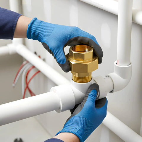 Installing Brass Union Three Quarter Inch NPT Male To Three Quarter Inch NPT Female Pipe Fitting in industrial plumbing system.