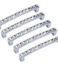 Crystal Glass Rhinestone Cabinet Pulls Knobs Set 5 Pack 4 Inch Overall Length With 3.8 Inch Hole Centers Zinc Alloy Clear Silver Finish