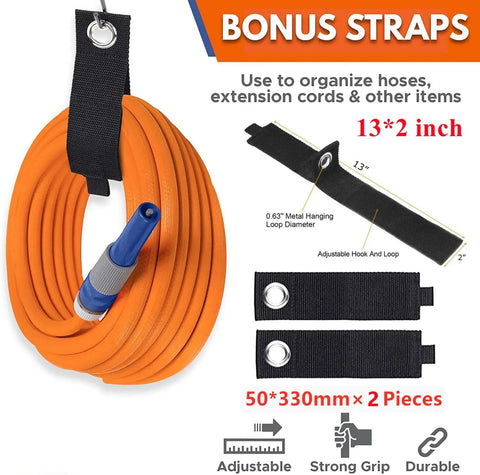 Heavy Duty Garage Storage Hooks Set Of 18 With Extra Weld Point For Strong Tool Organization In Shed Or Workshop, bonus storage straps.