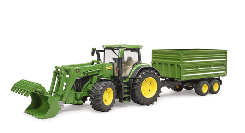 John Deere 7R 350 Scale Tractor With Front Loader And Tandem Tipping Trailer 1 to 16 Diecast Model with realistic cab