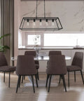 Modern Black Farmhouse Kitchen Island Light Chandelier With Industrial Open Frame 5 Light Ceiling Fixture in dining room