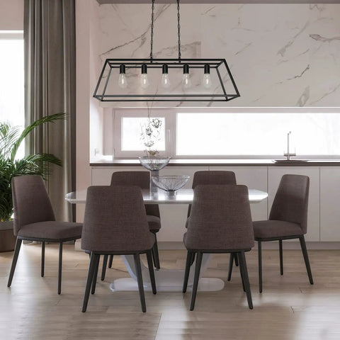 Modern Black Farmhouse Kitchen Island Light Chandelier With Industrial Open Frame 5 Light Ceiling Fixture in dining room