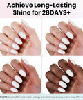 Hands with white gel polish from HEMA Free Gel Polish Set With Base Coat And Top Coat For Sensitive Nails White Gel Nail Polish 15ml UV LED Soak Off Gel Kit For At Home DIY French Tip Mani.