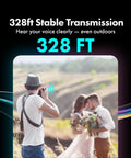 Photographer using NanoMic Wireless Lavalier Microphone System for Cameras - Clip-On TRS Wireless Mic Pack during outdoor wedding
