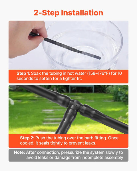 Hand soaking 1/4" tubing in hot water for Ultimate 300 Piece Drip Irrigation Fittings Kit For Quarter Inch Tubing.
