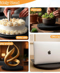 Multifunctional use of 8 Inch Heavy Duty Turntable Stand With Non Slip Swivel Base And Steel Ball Bearings, 360 Degree Rotation, for cake, plants, laptop, and decor display.