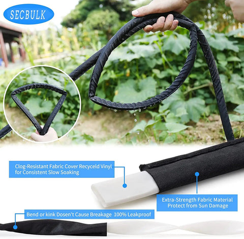 Flat Soaker Hose Kit 100 Ft For Garden Linkable Drip Hose For DIY Irrigation System With Holes Easy Setup Dual Layer Leak Free Design And 80 Percent Water Saving shown watering garden