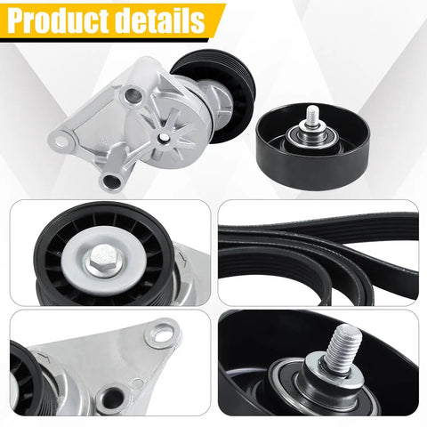 Serpentine Belt Drive Tensioner Pulley Component Kit For GM Hummer H2 Tahoe Silverado Suburban Avalanche Sierra 1500 2500 3500 2002-2008 Replacement Upgrade tensioner, pulley, and belt