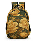 Dark Green Canvas Printed Unisex Backpack With Large Capacity For Everyday Carry Durable Polyester Build Breathable Design Peony Pattern