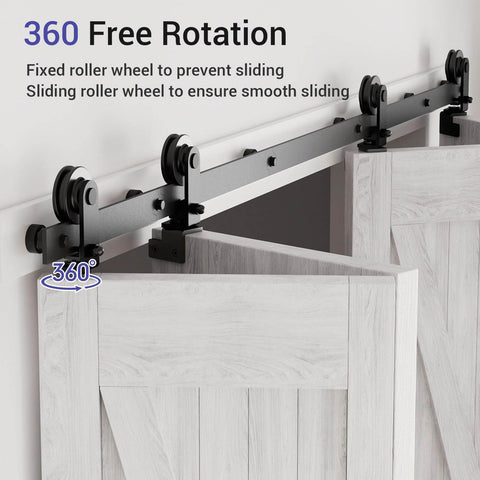Bi Folding Sliding Barn Door Hardware Kit For Four Doors With Top Mount Track In Black Finish with smooth nylon wheels