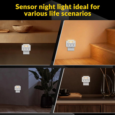 Plenty Of Power Now Super Slim 3 Plug Extender With Soft Led Guide Light 1875W Grounded Wall Splitter for bedside and desk use.