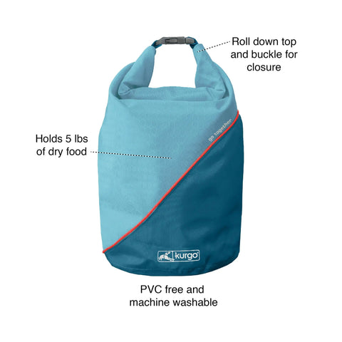 Coastal Blue Kibble Carrier For Dogs: Travel Ready Dry Food Bag With Roll Top Closure, Durable Ripstop Material, 5 lbs capacity