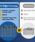 Carbide burr bits set, 10 pieces with 1/8 in shanks in clear storage case, Amazon brand for Dremel rotary tools, front view