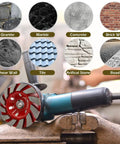 8 Piece Straight Up Heavy Duty 4 Inch Turbo Diamond Cup Grinding Wheel For Angle Grinders displayed with various surfaces.