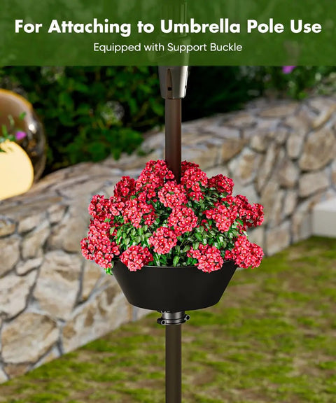 No Fuss 2 In 1 Umbrella Planter For Patio Table And Pole With Umbrella Hole Fits Poles Up To Two Inches Diameter, black PVC