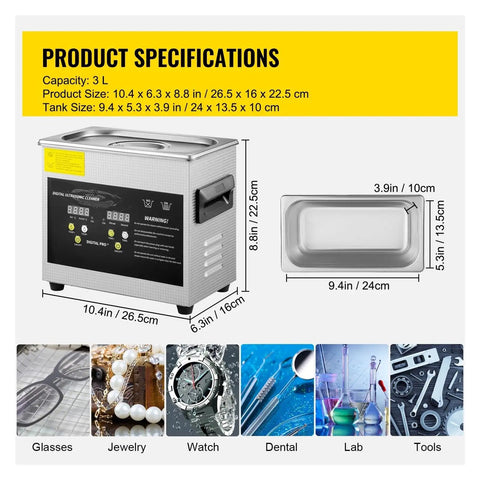 Top Notch Ultrasonic Cleaner Featuring 40 Khz Dual Transducers For Quick Grime Busting And Gentle Polish On Jewelry Watches Tools And Kitchen Gadgets Portable Mini Wash Tank with dimensions and tank.