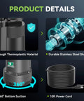 Image showcasing Compact One Quarter Horsepower Portable Water Pump That Delivers Up To 2110 GPH With A 25 Ft Head For Pool Basement Hot Tub And Garden Drainage 120V Electric Sump Pump With Garden Hose Check Valve Adapter materials and design features, including tough thermoplastic material, durable stainless steel shaft, 360-degree bottom suction, and 10ft power cord.