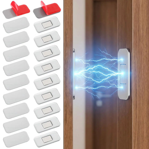Ultra Thin Magnetic Cabinet Catch Set 20 Pack EZ Install Self Adhesive No Drill Drawer Latches mounted on cabinet door