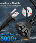 50 Ft Outdoor Extension Cord With Three Outlets Waterproof Heavy Duty 16 Gauge Three Conductor SJTW 3 Prong Grounded Cable