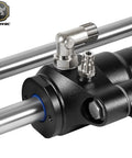 Close-up of Beefy Front Mount Hydraulic Outboard Steering Cylinder Handles Up To Three Hundred Fifty Horsepower Engines With Ease