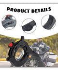 Image showing Universal Motorcycle Throttle Lock With Silicone Protective Ring For Hand Fatigue Relief And Grip Friendly Hold Adjustable Clamp Fits 1.18 To 1.57 Inches Compatible With Motorcycles E Bikes And Scooters Durable Black with product details and rider in the background.