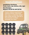 Premium Upper And Lower A Arm Suspension Bushings With Flanged Sleeve Isolators For John Deere Gator Xuv 625i 825i 855d 4x4 5e 6e 6d Ridin Smooth Badass Heavy Duty Replacement Parts installation instructions and 12 black bushings on a light background.