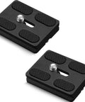 Two Pack Aluminum Quick Release Plates With One Quarter Twenty Camera Screws For DSLR Tripod Mounts, black, textured surface