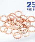 M12 Flat Washers Copper Drain Plug Gaskets Oil Crush Ring 25 Pack Heavy Duty Automotive Faucet showing multiple copper washers.