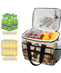 Desert Cowboy Style Insulated Lunch Bag With Comfortable Shoulder Strap 15L Reusable Cooler Box open with cans and fruits inside
