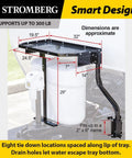 Diagram of A Frame Trailer Tray Mount For RVs, Front Cargo Carrier And Rack with measurements and details, black finish.