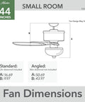 Dimensions of 44 Inch Indoor Ceiling Fan With LED Light Bronze Finish Pull Chain 5 Blades Standard Mount shown in diagram
