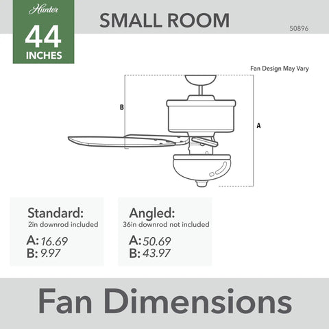 Dimensions of 44 Inch Indoor Ceiling Fan With LED Light Bronze Finish Pull Chain 5 Blades Standard Mount shown in diagram