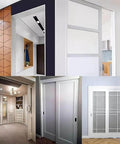 Smooth Sliding Closet Door Track Hardware Kit For 2 Bypass Doors 18-24mm Thick Wood, Champagne Floorless Barn Door Rails, installed view