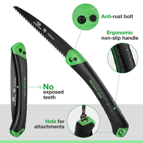 Folding Saw 7 Inch Hand Saw With Pouch D6A M2 Bimetal Blade Pruning and Camping Saw for Tree Wood and Limb Cutting Teflon Coated Blade Reduces Friction Resists Rust Built For Heavy Duty Outdoor Use highlighted features