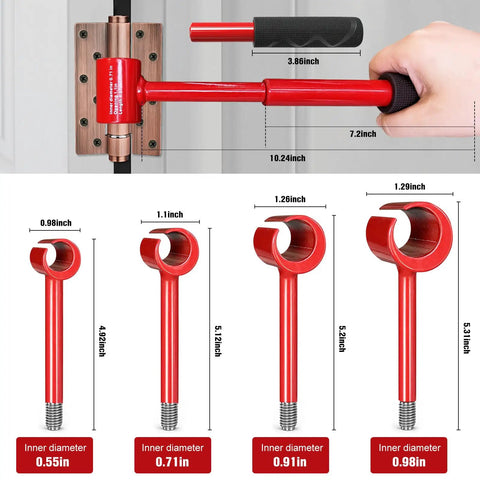 Four In One Pro Grade DIY Friendly Door Hinge Adjustment Tool Kit For Precise Gap Alignment And Smooth Operation Upgraded Hinge Gap Adjusting Wrench For Residential And Commercial Installations And Repairs shown in use and size options